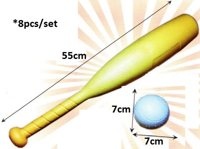 Rounders / Baseball Bat (Plastic) +Ball - PJK014 Large (8pcs/set) PZ