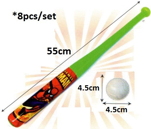 Baseball Bat +Ball - PJK018 Plastic 8 pairs PZ