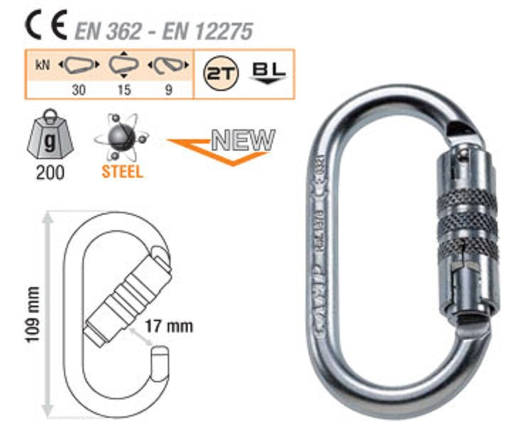 1877 Camp - Steel Carabiner Hi Strenght D Screw gate