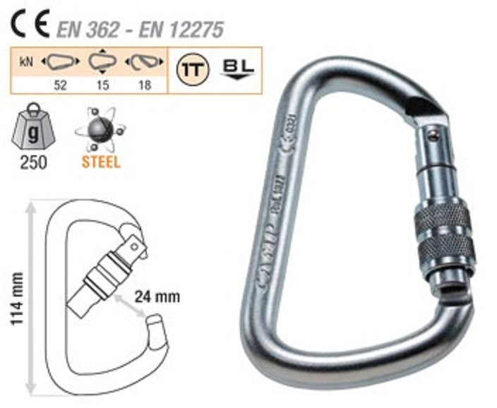 1877 Camp - Carabiner High Strenght D Screw Gate Steel