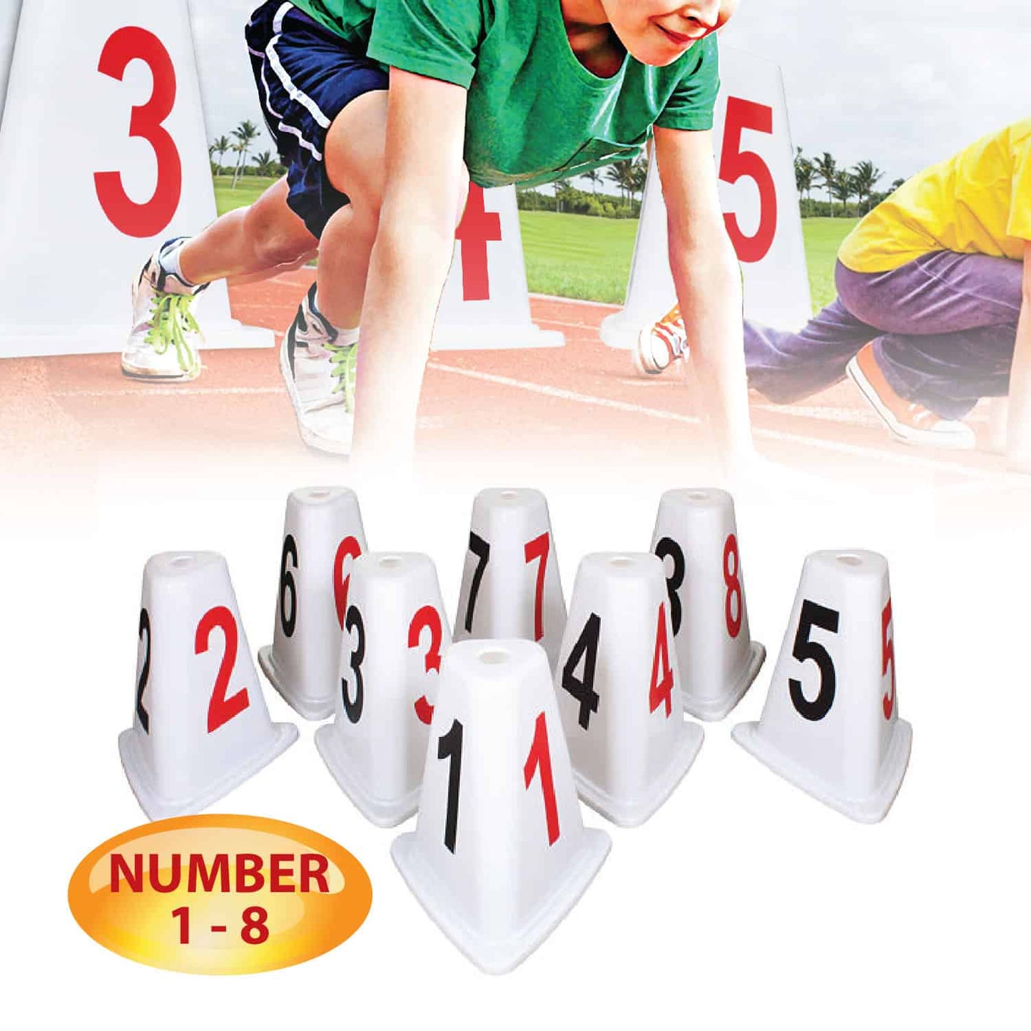 Lane Marker Cones Numbered - 3 sided (Set of 8) ITSP181 DQ