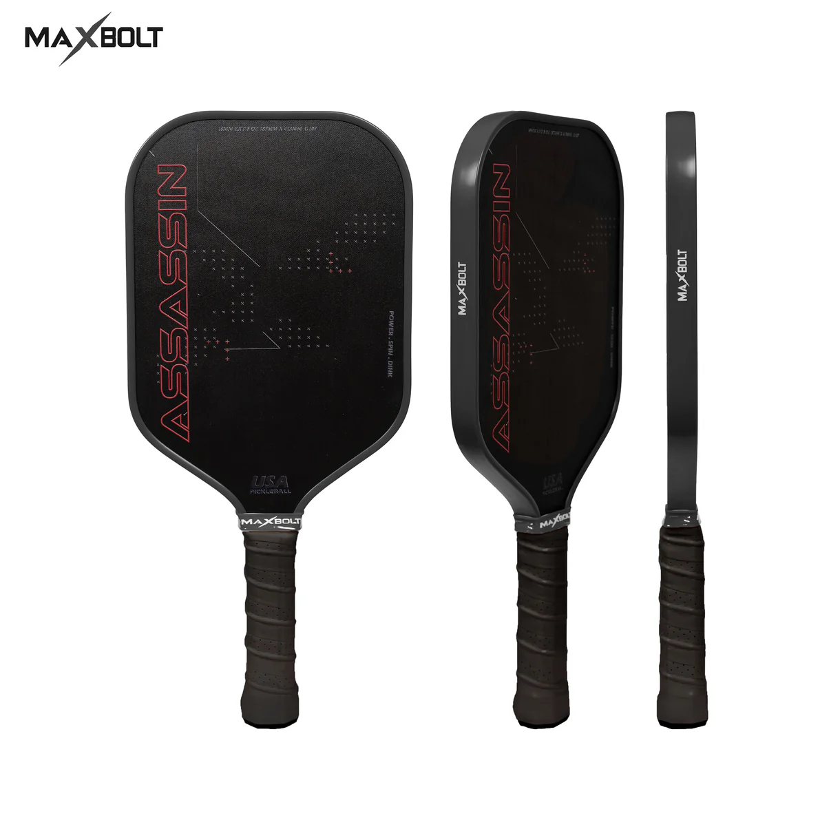 Pickleball Paddle Fiberglass - Maxbolt ASSASSIN (Free 2pcs Ball + Grip + Edge Guard + Slim Bag) PQ