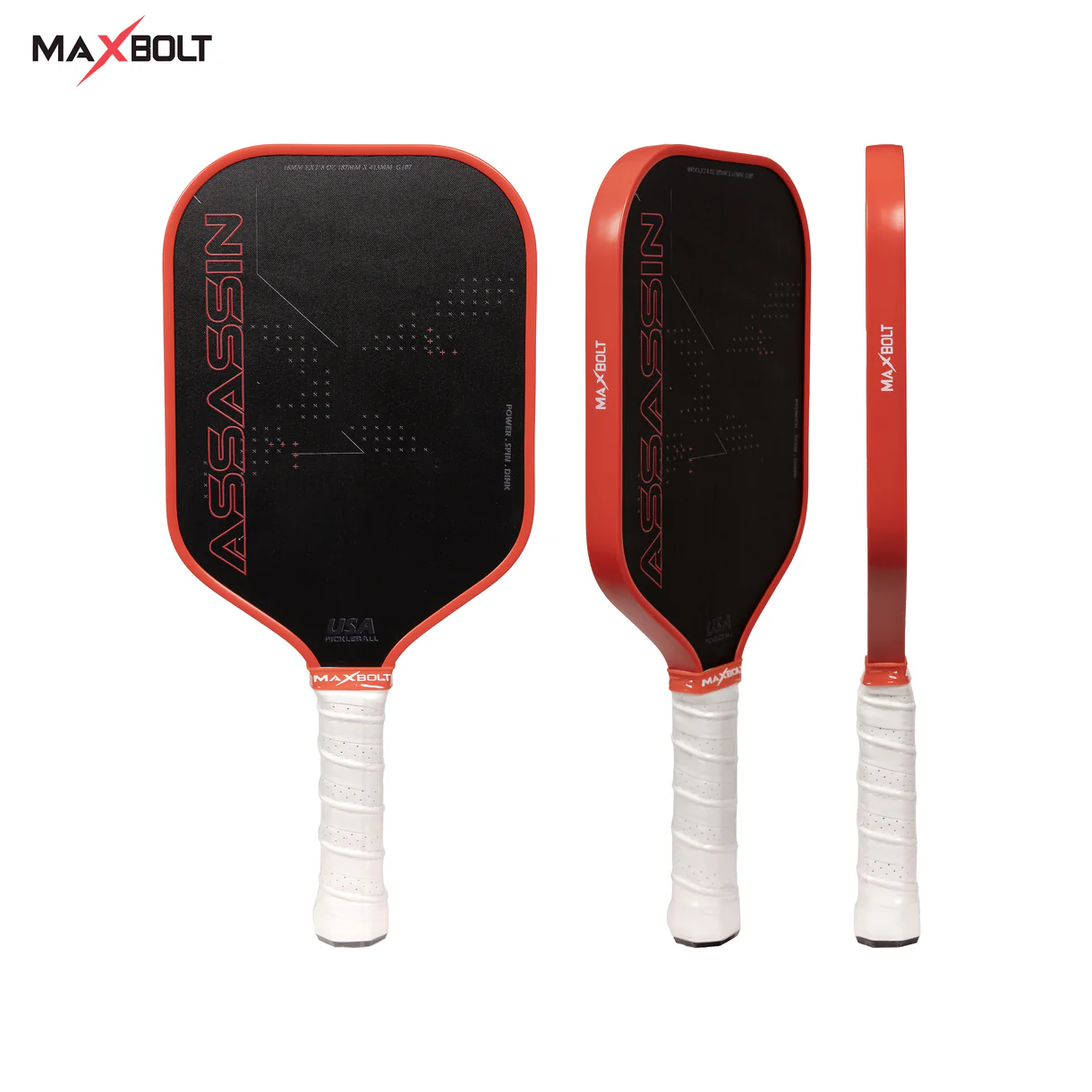 Pickleball Paddle Fiberglass - Maxbolt ASSASSIN (Free 2pcs Ball + Grip + Edge Guard + Slim Bag) PQ