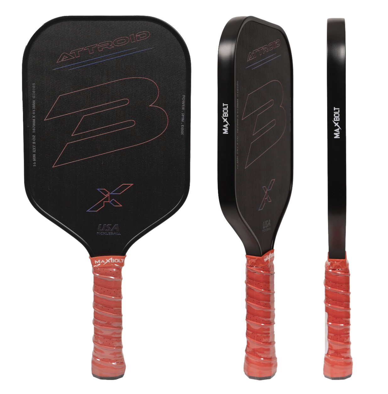 Pickleball Paddle Fiberglass - Maxbolt Attroid (Free 2pcs Ball + Grip + Nylon Cover) PQ