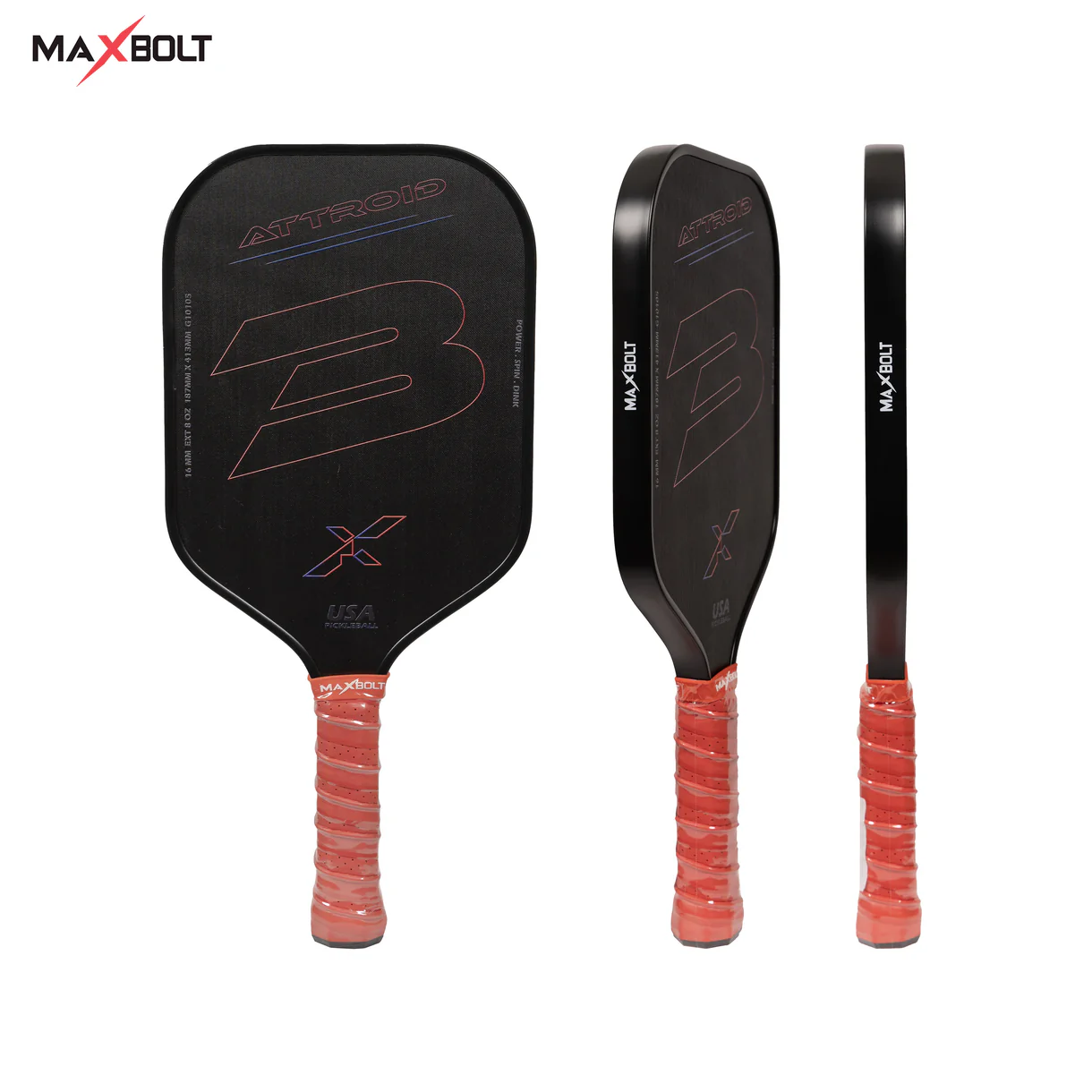 Pickleball Paddle Fiberglass - Maxbolt ATTROID (Free 2pcs Ball + Grip + Edge Guard + Slim Bag) PQ