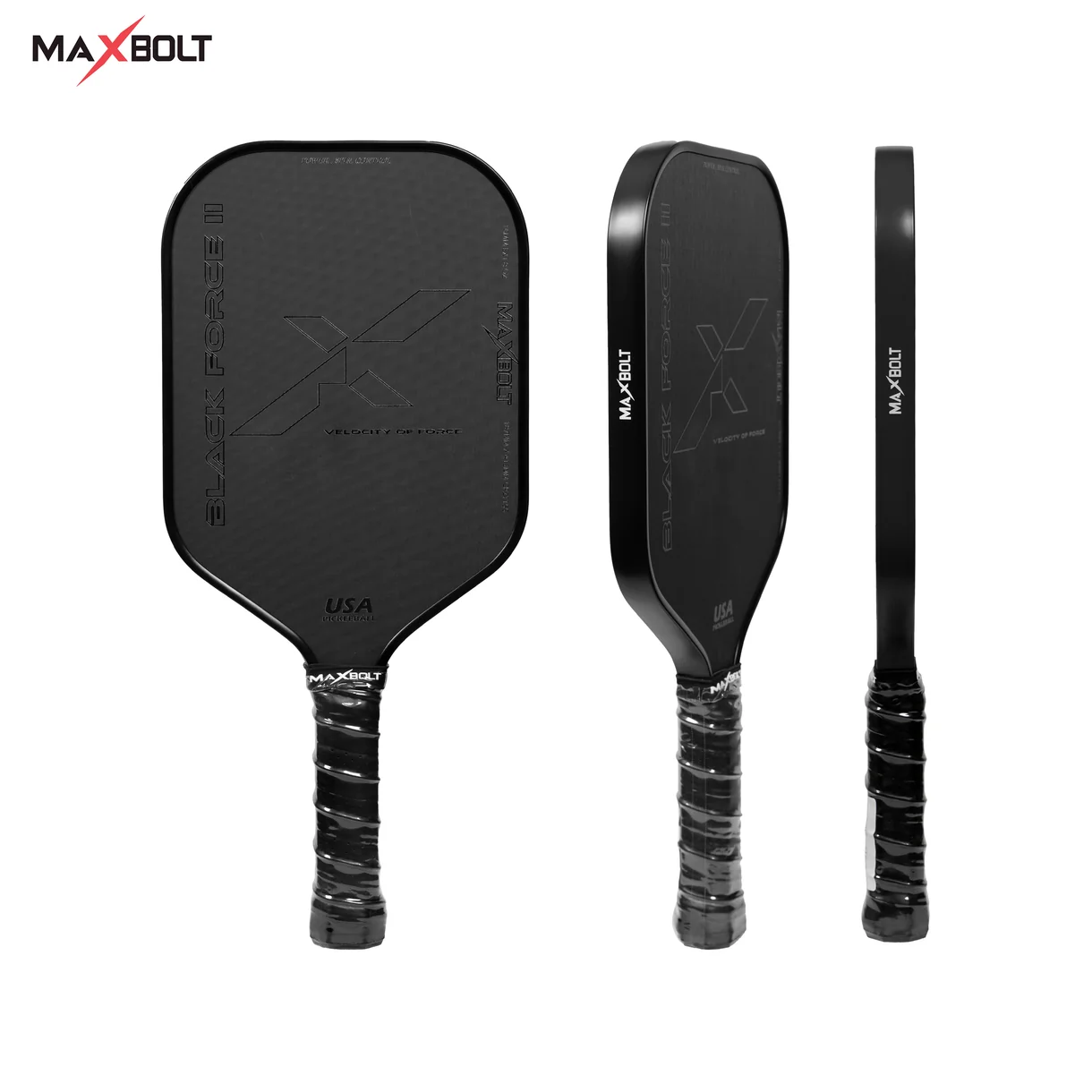 Pickleball Paddle (Carbon Fiber) - Maxbolt BLACK FORCE II (Free 5pcs Ball) PQ