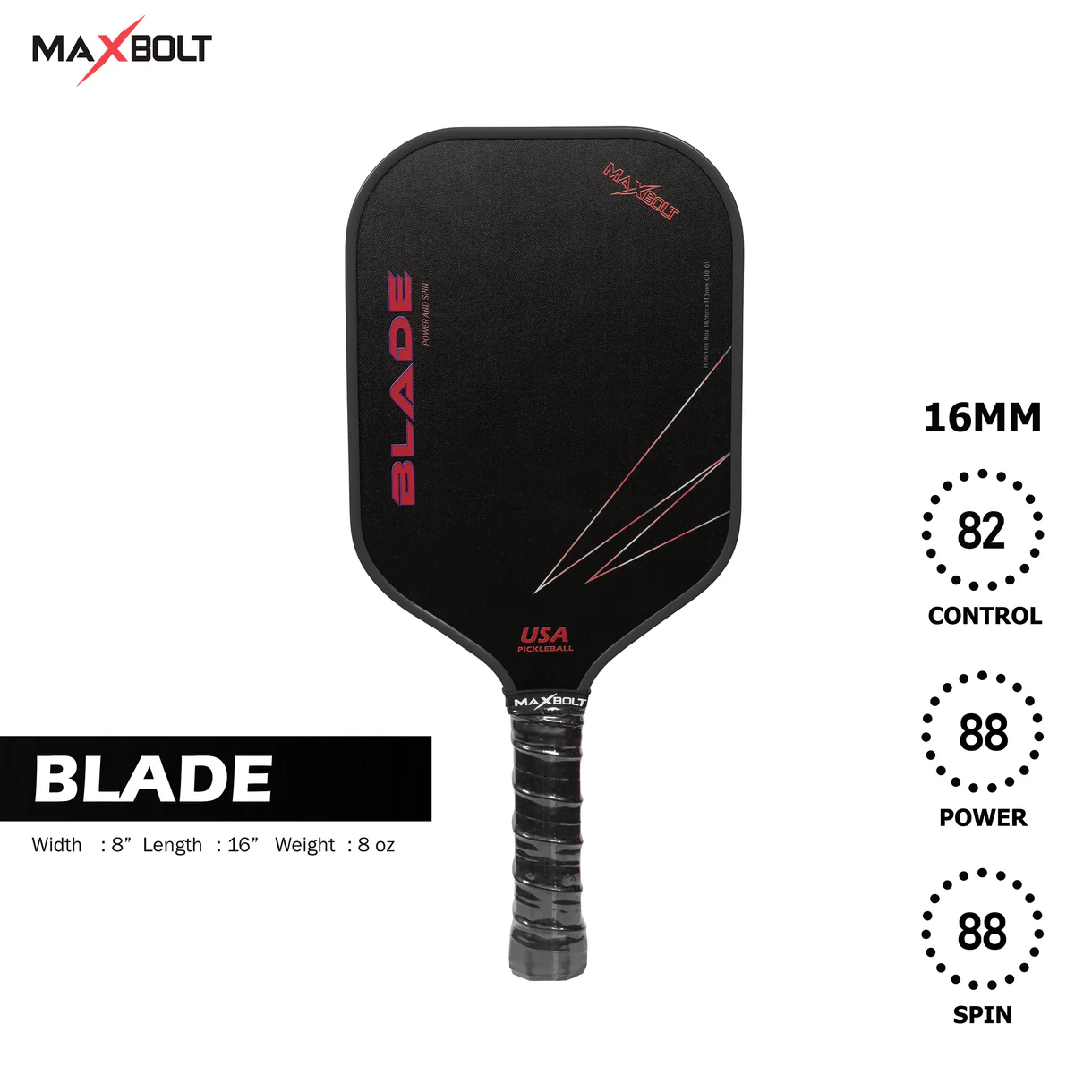 Pickleball Paddle Fiberglass - Maxbolt BLADE (Free 2pcs Ball + Grip + Edge Guard + Slim Bag) PQ