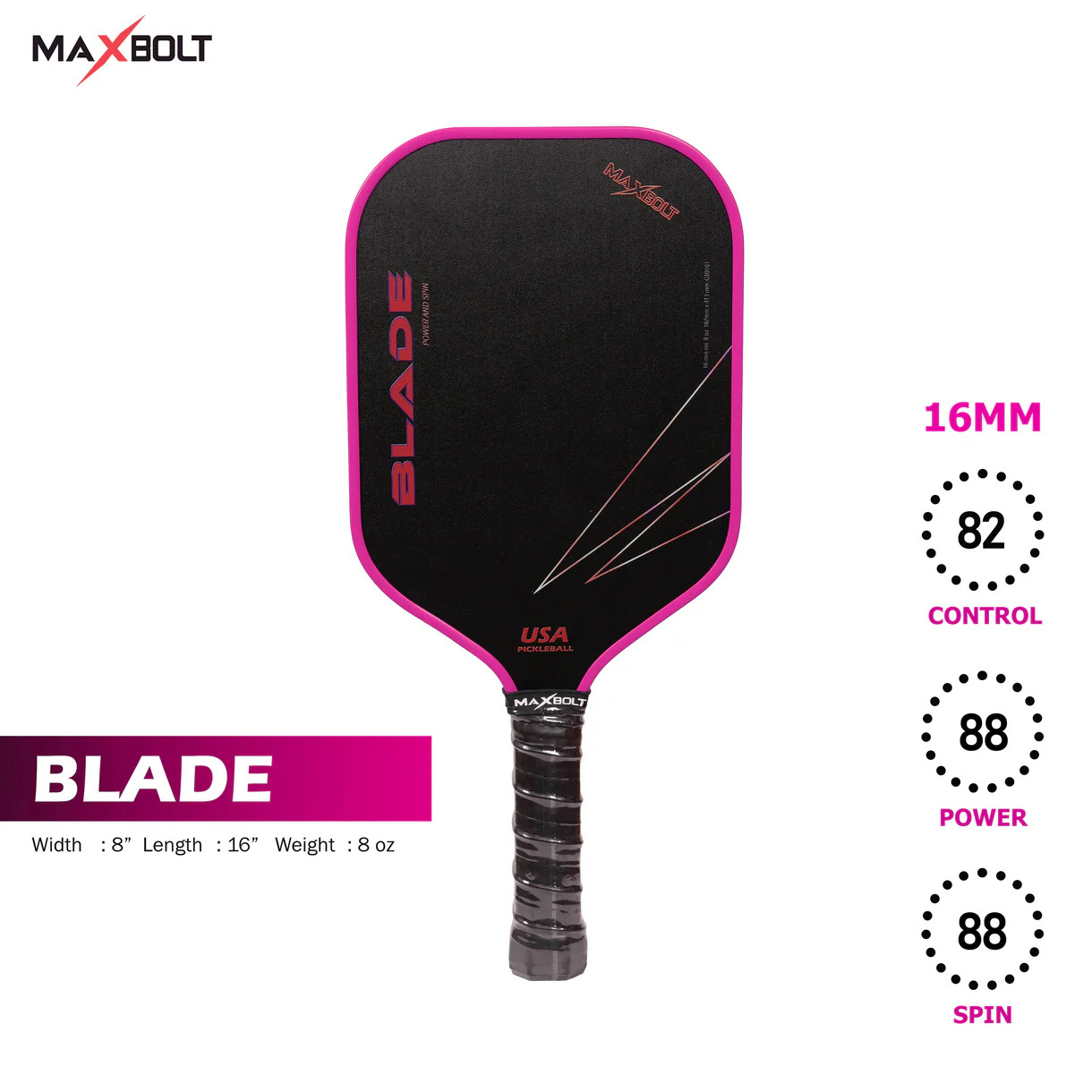 Pickleball Paddle Fiberglass - Maxbolt BLADE (Free 2pcs Ball + Grip + Edge Guard + Slim Bag) PQ