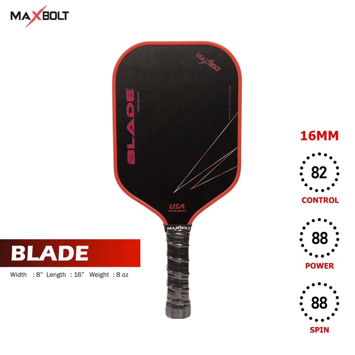 Pickleball Paddle Fiberglass - Maxbolt BLADE (Free 2pcs Ball + Grip + Edge Guard + Slim Bag) PQ