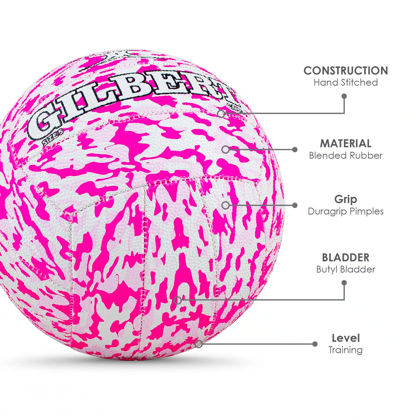Netball Ball Size 4/5 – Gilbert Pink Camo KQ