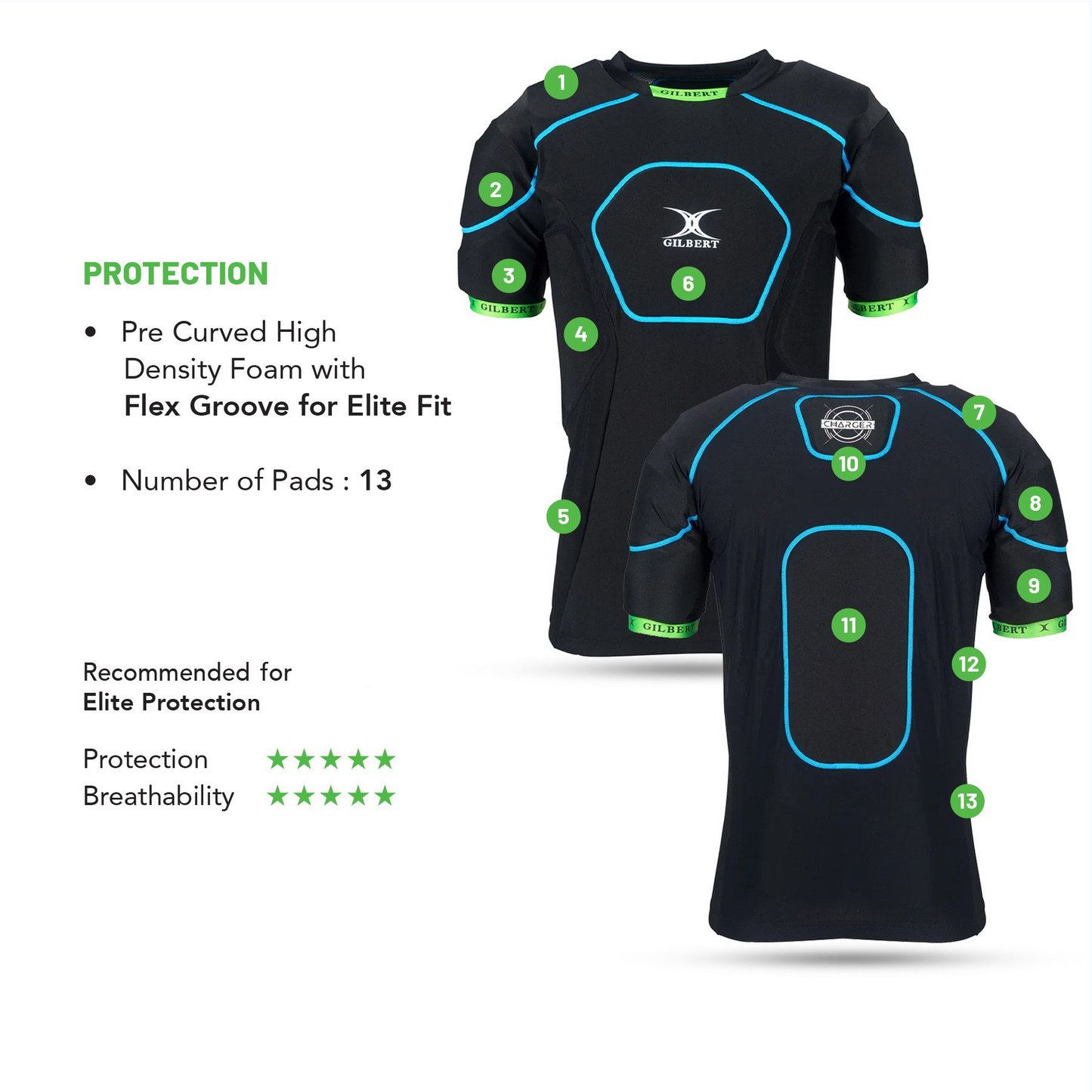 Rugby Body Protector - Gilbert Charger X1.1 KQ
