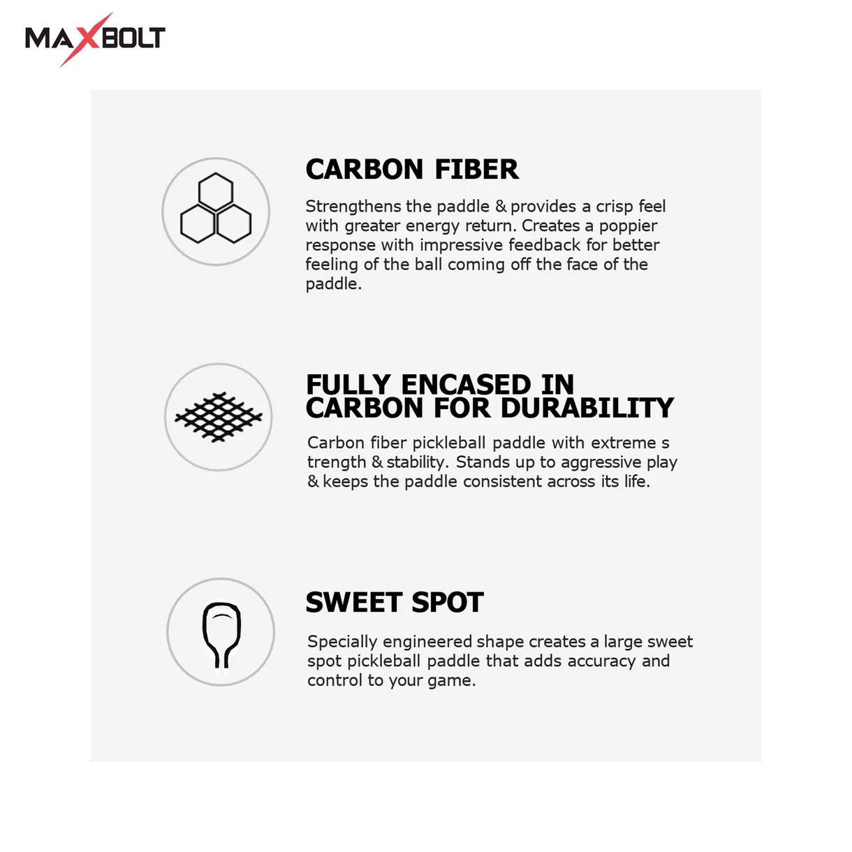 Pickleball Paddle (Carbon Fiber) - Maxbolt ELECTROGEL (USAPA) (Free 5pcs Ball) PQ