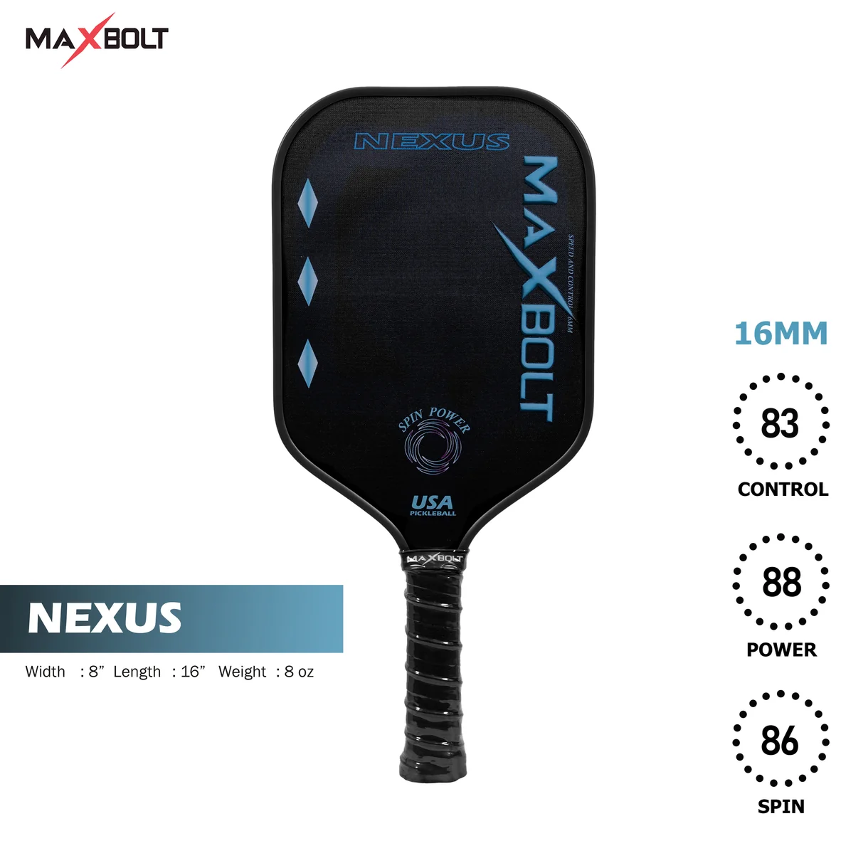 Pickleball Paddle Fiberglass - Maxbolt NEXUS (Free 2pcs Ball + Grip + Edge Guard + Slim Bag) PQ