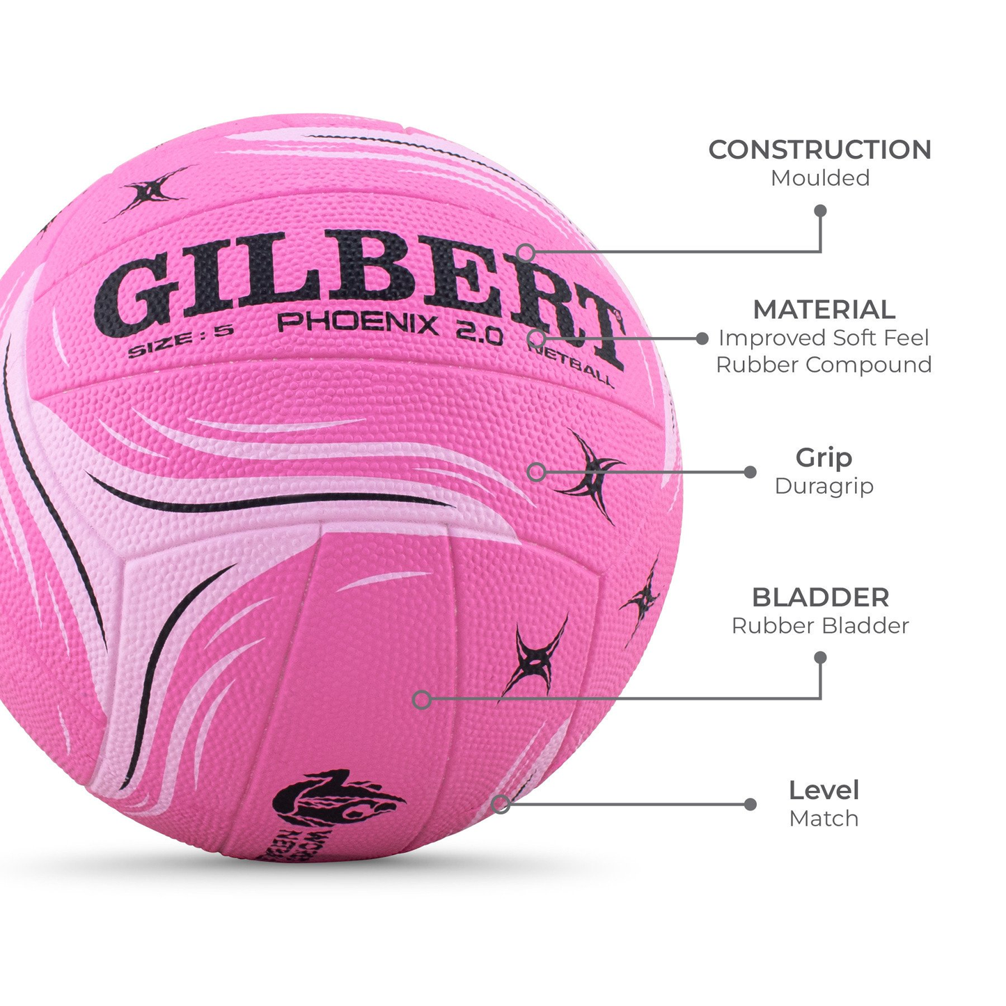 Netball Ball Size 4/5 - Gilbert Phoenix 2.0 Match (Pastel) KQ