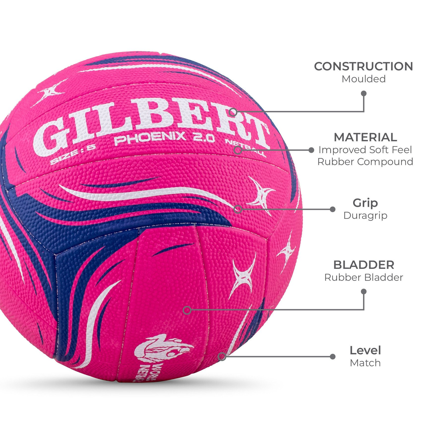 Netball Ball Size 4/5 - Gilbert Phoenix 2.0 Match (Pink) KQ