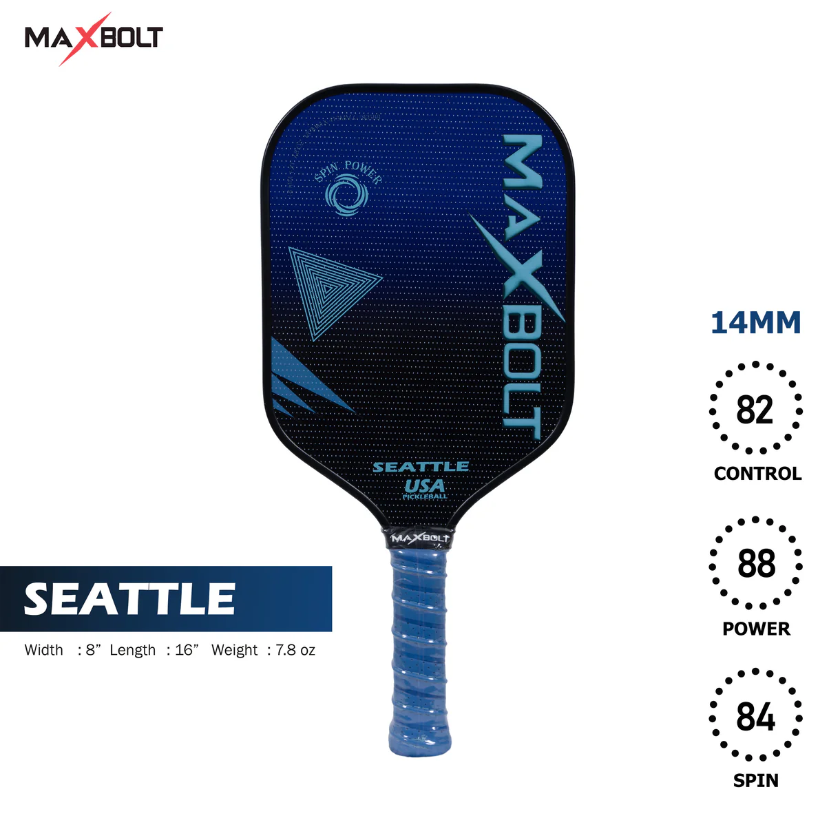 Pickleball Paddle Fiberglass - Maxbolt SEATTLE (Free 2pcs Ball + Grip + Nylon Bag) PQ