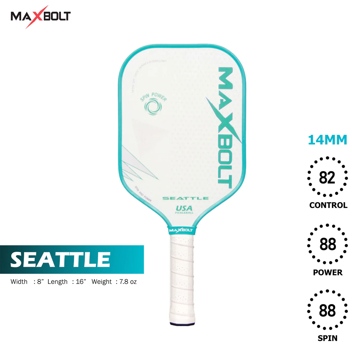Pickleball Paddle Fiberglass - Maxbolt SEATTLE (Free 2pcs Ball + Grip + Nylon Bag) PQ