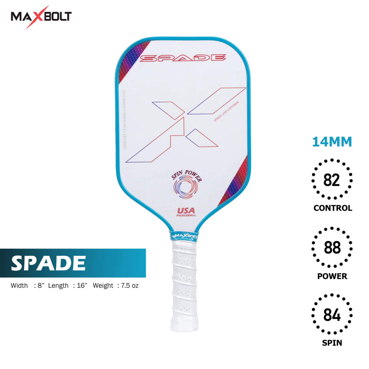 Pickleball Paddle Fiberglass - Maxbolt SPADE (Free 2pcs Ball) PQ