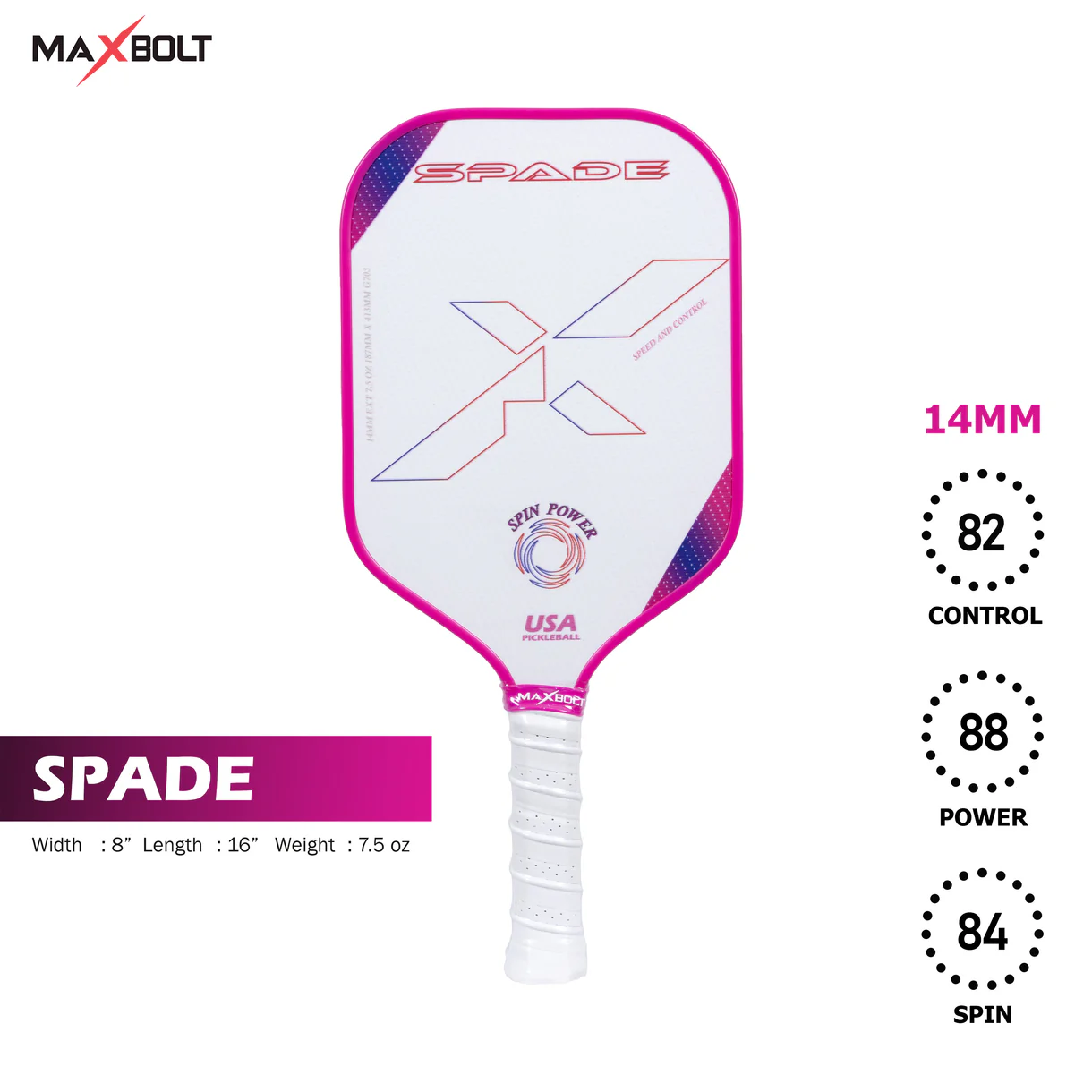 Pickleball Paddle Fiberglass - Maxbolt SPADE (Free 2pcs Ball) PQ