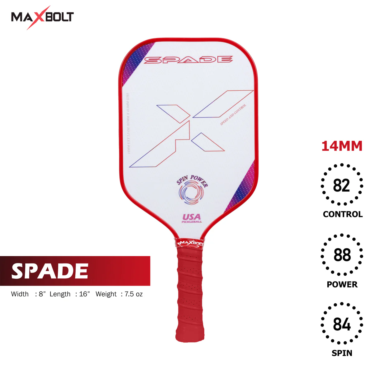 Pickleball Paddle Fiberglass - Maxbolt SPADE (Free 2pcs Ball) PQ