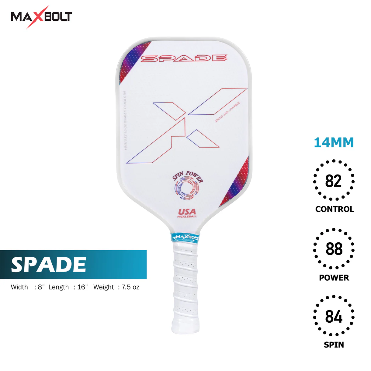 Pickleball Paddle Fiberglass - Maxbolt SPADE (Free 2pcs Ball) PQ