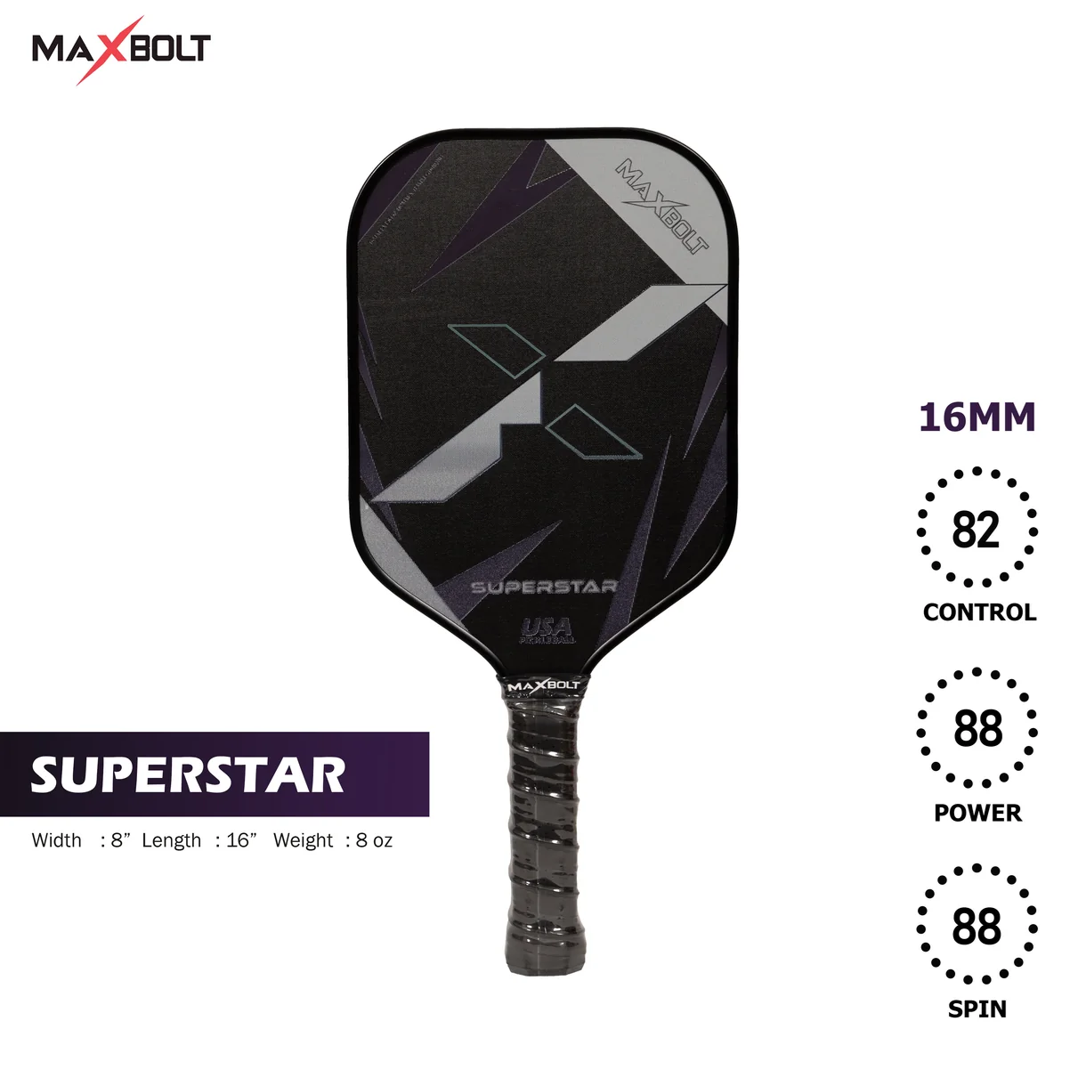 Pickleball Paddle Fiberglass - Maxbolt SUPERSTAR (Free 2pcs Ball + Grip + Edge Guard + Slim Bag) PQ