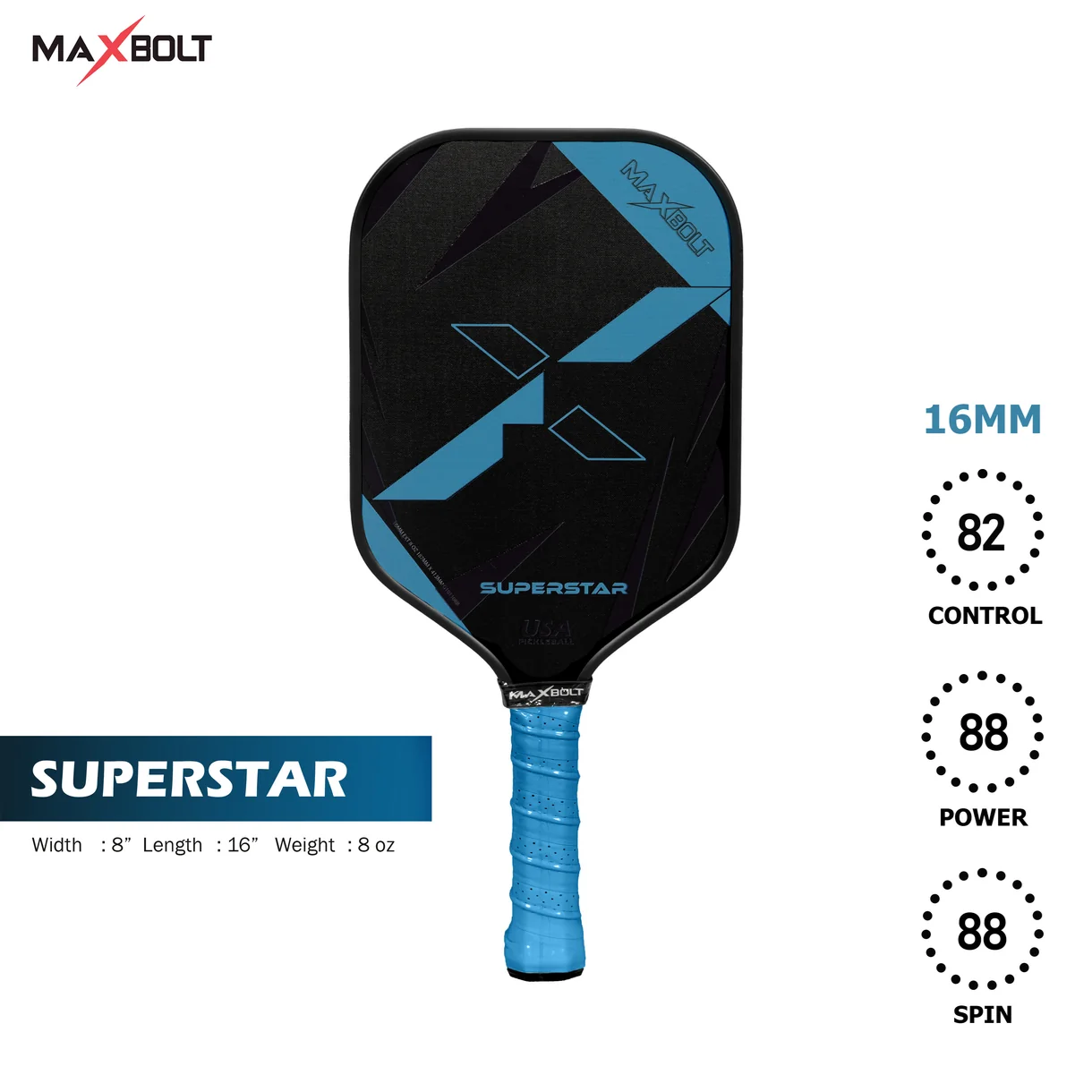 Pickleball Paddle Fiberglass - Maxbolt SUPERSTAR (Free 2pcs Ball + Grip + Edge Guard + Slim Bag) PQ