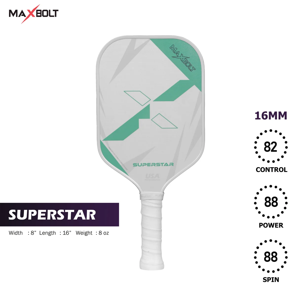 Pickleball Paddle Fiberglass - Maxbolt SUPERSTAR (Free 2pcs Ball + Grip + Edge Guard + Slim Bag) PQ