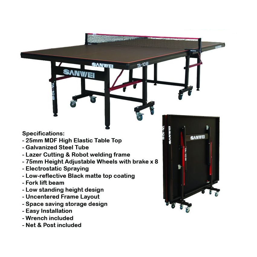 TT Table - Sanwei TA-10X (25mm) (ITTF Specs) + Post + Net QE