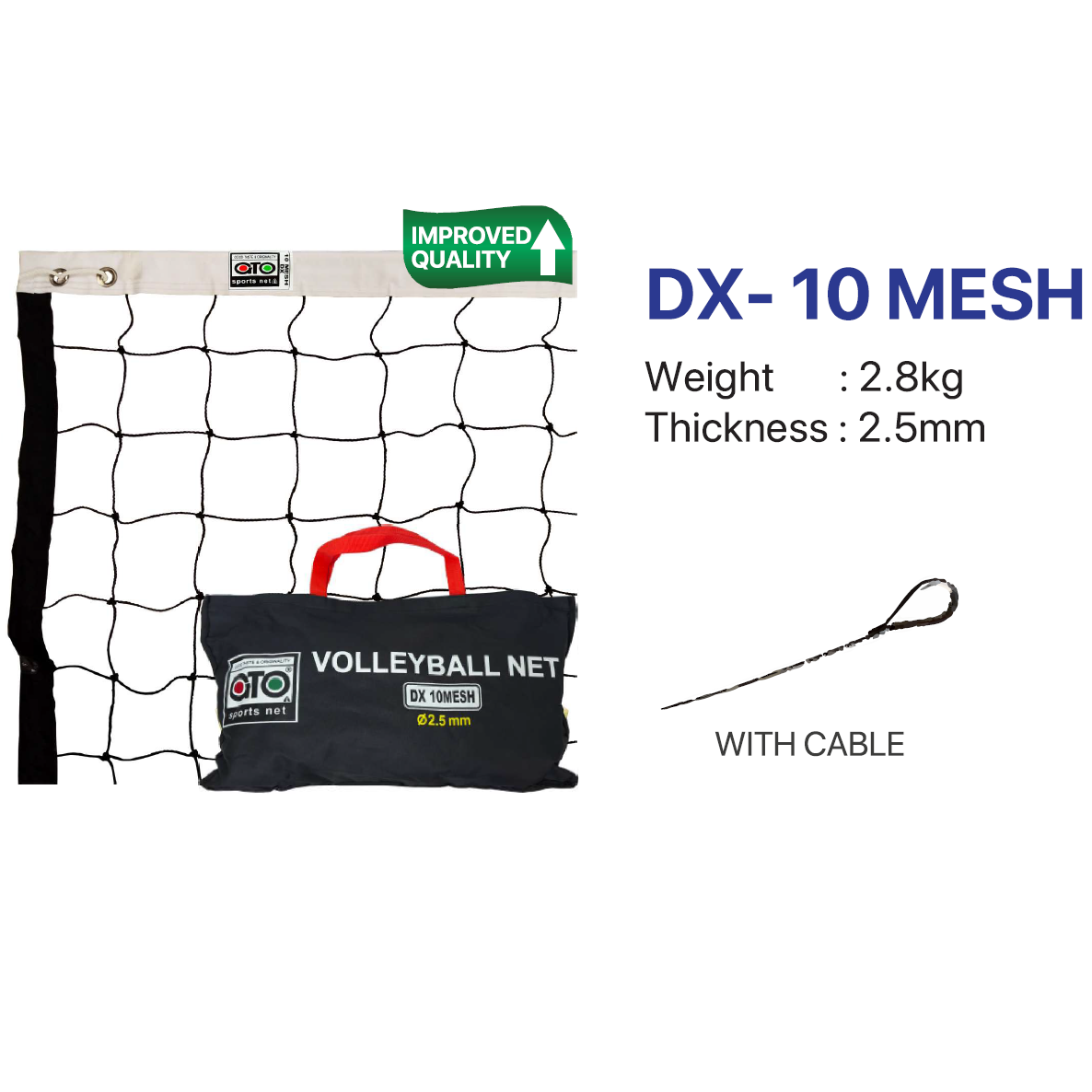 Volleyball Net - GTO DX 10 Mesh (2.5mm) + Cable CQ