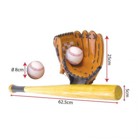 Wooden Baseball Bat Set - PJ0278 (1 Glove, 1 Bat, 1 Ball) MZ 
