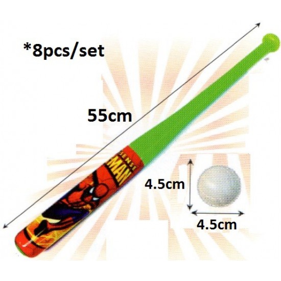 Baseball Bat +Ball - PJK018 Plastic 8 pairs PZ Baseball Bat +Ball - PJK018 Plastic 8 pairs PZ