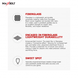 Pickleball Paddle Fiberglass - Maxbolt Seattle Black (Free 3pcs Ball) PQ