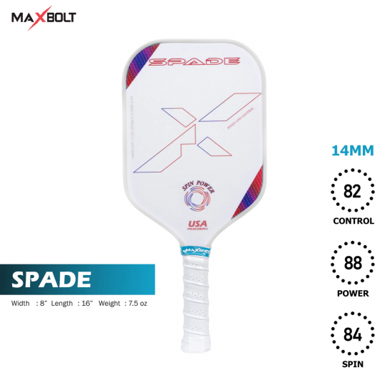 Pickleball Paddle Fiberglass - Maxbolt Spade White (Free 3pcs Ball) PQ Pickleball Paddle Fiberglass - Maxbolt Spade White (Free 3pcs Ball) PQ