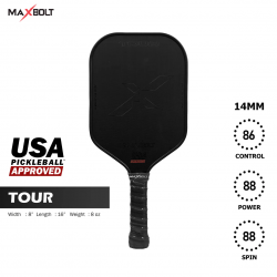 Pickleball Paddle Fiber (USAPA APPROVED) - Maxbolt Tour Black (Free 5pcs Ball) PQ