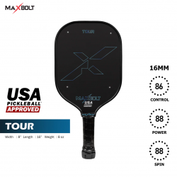 Pickleball Paddle Fiber (USAPA APPROVED) - Maxbolt Tour Black/Blue (Free 5pcs Ball) PQ