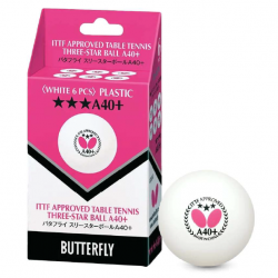 Table Tennis Ball - Butterfly A40+ 3 Star (6 Balls) (ITTF) QE CQ