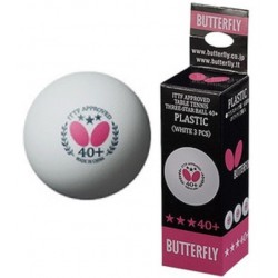 Table Tennis Ball - Butterfly R40+ 3 Star (White) 3 balls QE