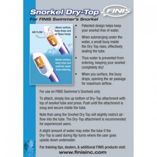 Snorkel Dry Top - FINIS Compatible with the Swimmer's Snorkel & Glide Snorkel ZP Snorkel Dry Top - FINIS Compatible with the Swimmer's Snorkel & Glide Snorkel ZP